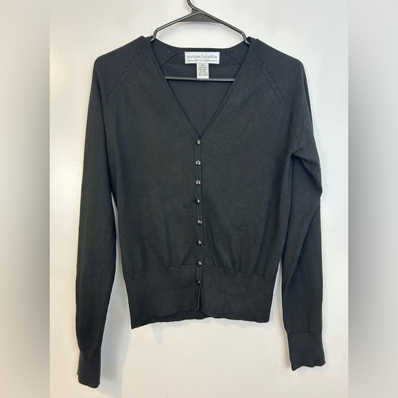 Sutton Studio Black Silk Blend Cardigan Sweater Size Medium Bloomingdales - Picture 1 of 9